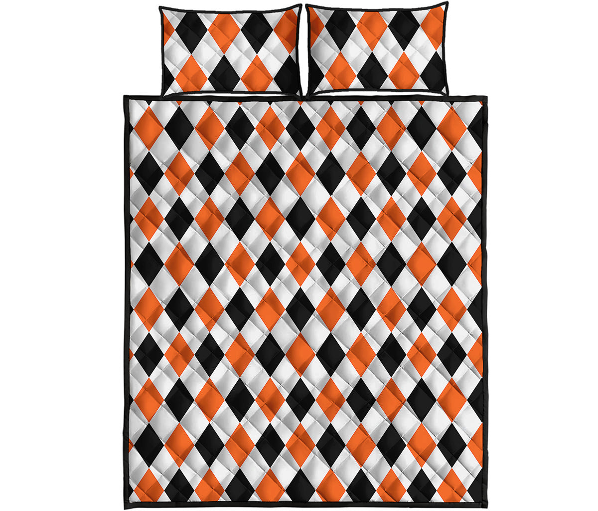 White Black And Orange Harlequin Print Quilt Bed Set