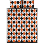 White Black And Orange Harlequin Print Quilt Bed Set