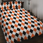 White Black And Orange Harlequin Print Quilt Bed Set