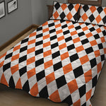 White Black And Orange Harlequin Print Quilt Bed Set