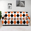 White Black And Orange Harlequin Print Sofa Cover