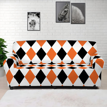 White Black And Orange Harlequin Print Sofa Cover