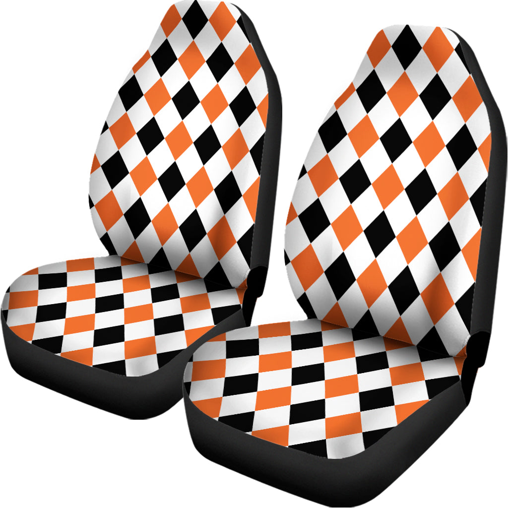 White Black And Orange Harlequin Print Universal Fit Car Seat Covers