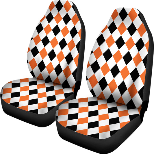 White Black And Orange Harlequin Print Universal Fit Car Seat Covers