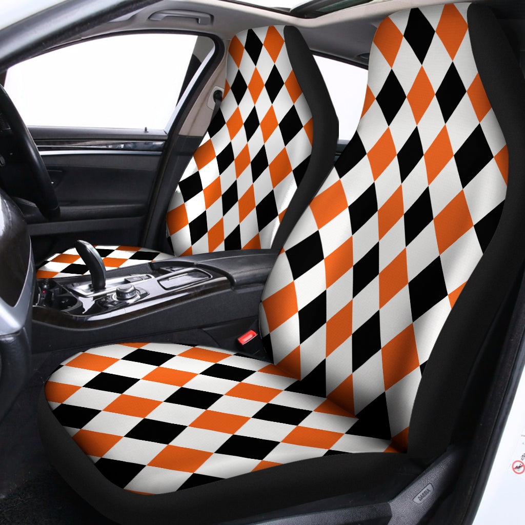 White Black And Orange Harlequin Print Universal Fit Car Seat Covers