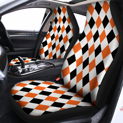 White Black And Orange Harlequin Print Universal Fit Car Seat Covers