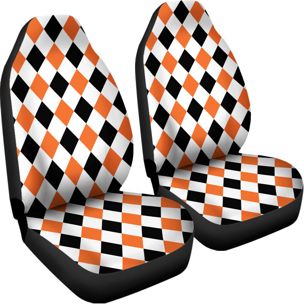 White Black And Orange Harlequin Print Universal Fit Car Seat Covers