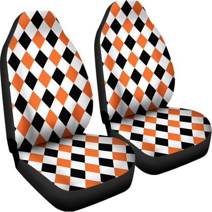 White Black And Orange Harlequin Print Universal Fit Car Seat Covers