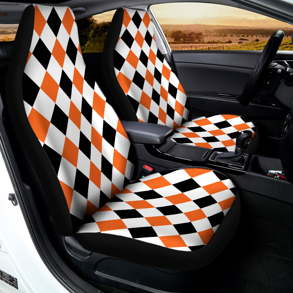White Black And Orange Harlequin Print Universal Fit Car Seat Covers