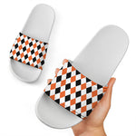 White Black And Orange Harlequin Print White Slide Sandals