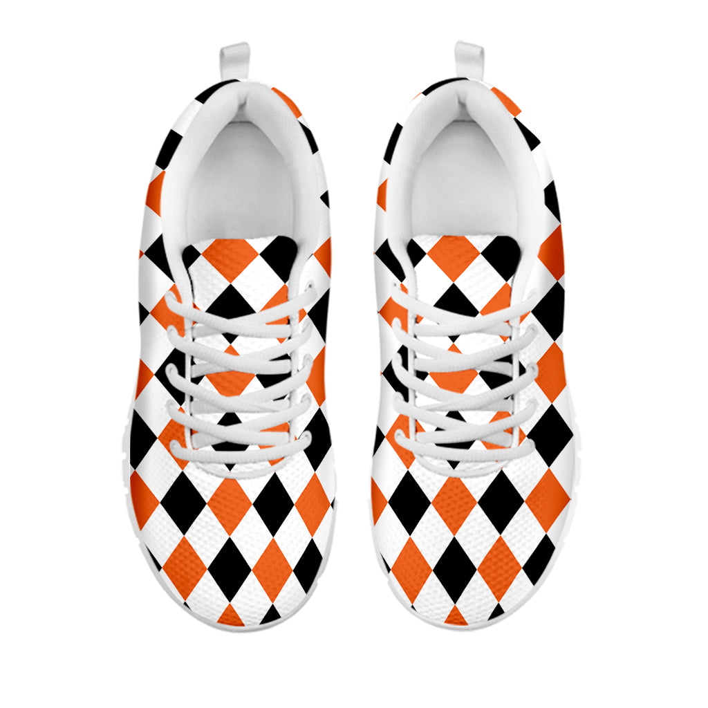 White Black And Orange Harlequin Print White Sneakers
