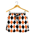 White Black And Orange Harlequin Print Women's Shorts