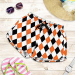 White Black And Orange Harlequin Print Women's Shorts