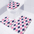 White Blue And Pink Argyle Pattern Print 3 Piece Bath Mat Set