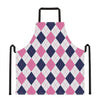 White Blue And Pink Argyle Pattern Print Apron