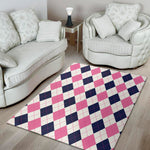 White Blue And Pink Argyle Pattern Print Area Rug