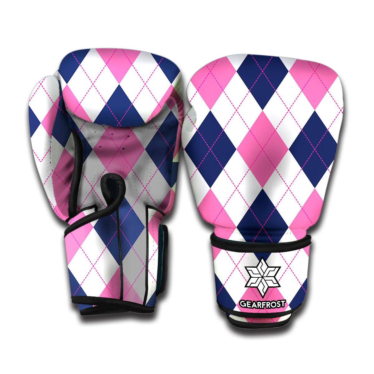 White Blue And Pink Argyle Pattern Print Boxing Gloves