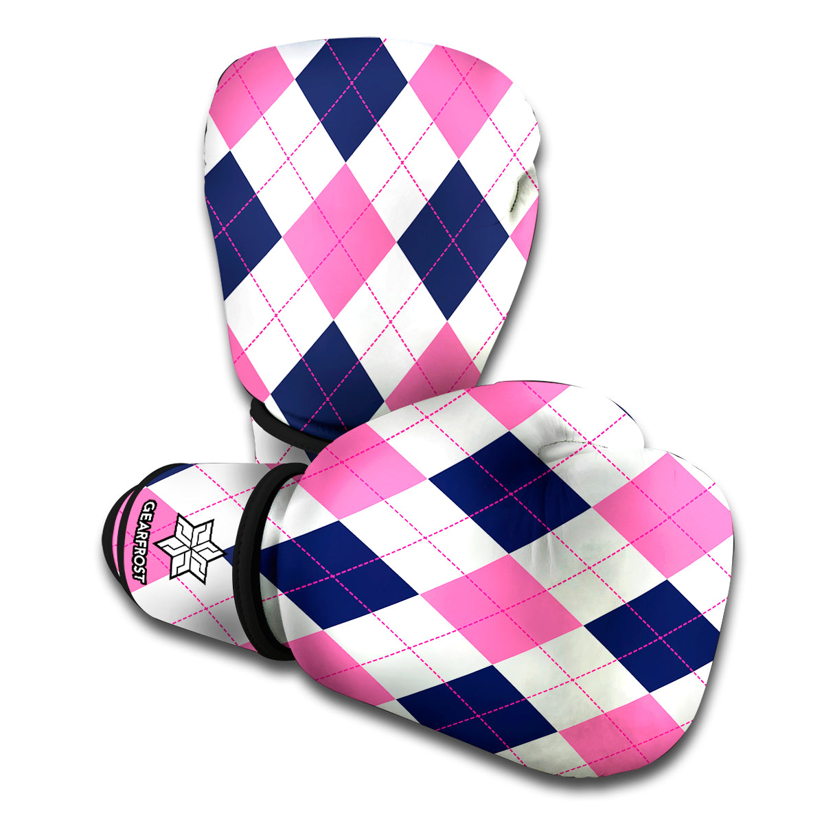 White Blue And Pink Argyle Pattern Print Boxing Gloves