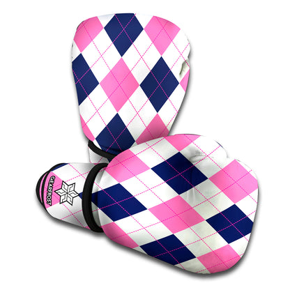 White Blue And Pink Argyle Pattern Print Boxing Gloves