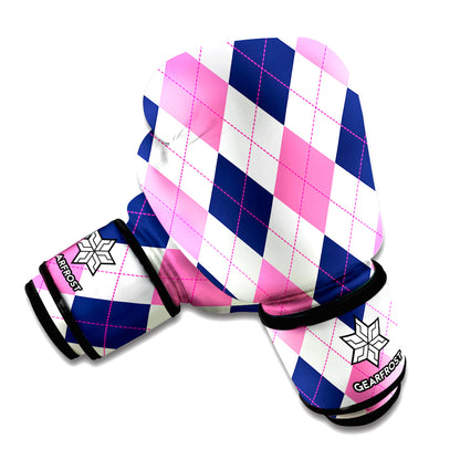 White Blue And Pink Argyle Pattern Print Boxing Gloves
