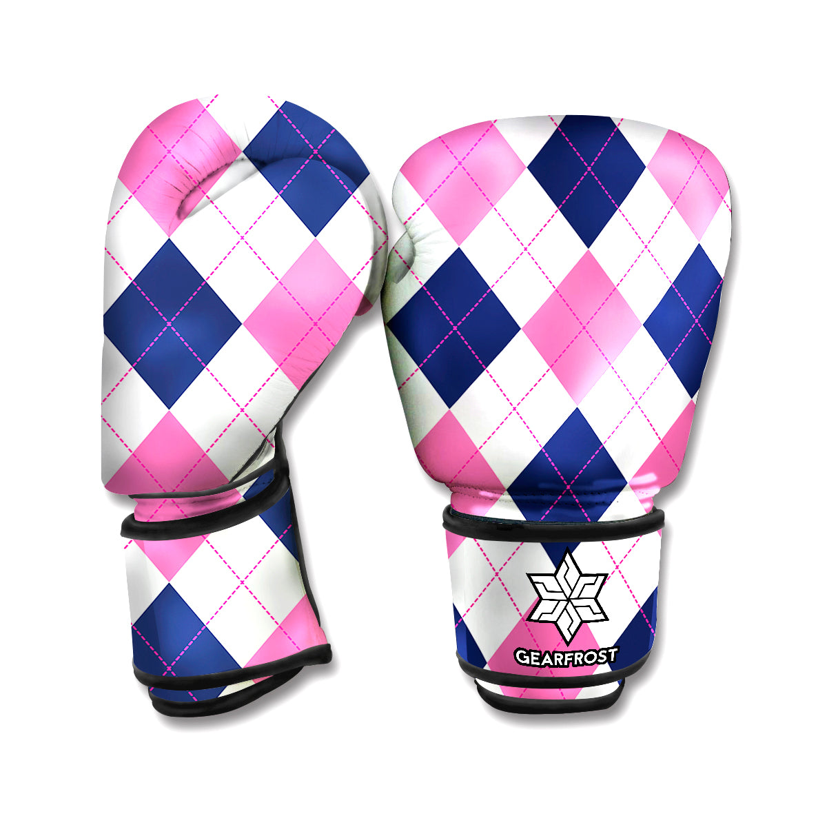 White Blue And Pink Argyle Pattern Print Boxing Gloves