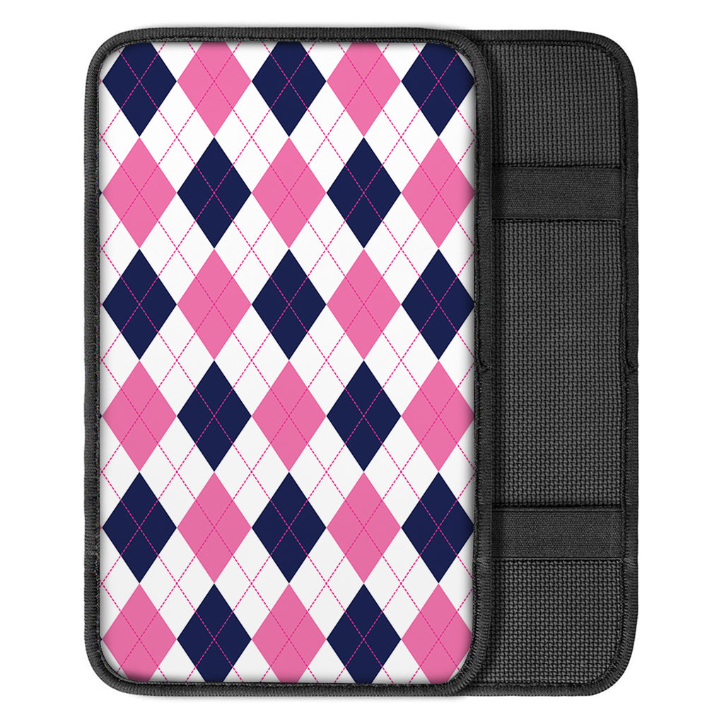 White Blue And Pink Argyle Pattern Print Car Center Console Cover
