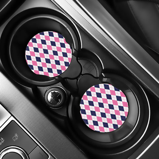 White Blue And Pink Argyle Pattern Print Car Coasters
