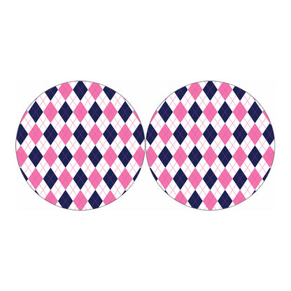 White Blue And Pink Argyle Pattern Print Car Coasters