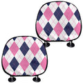 White Blue And Pink Argyle Pattern Print Car Headrest Covers