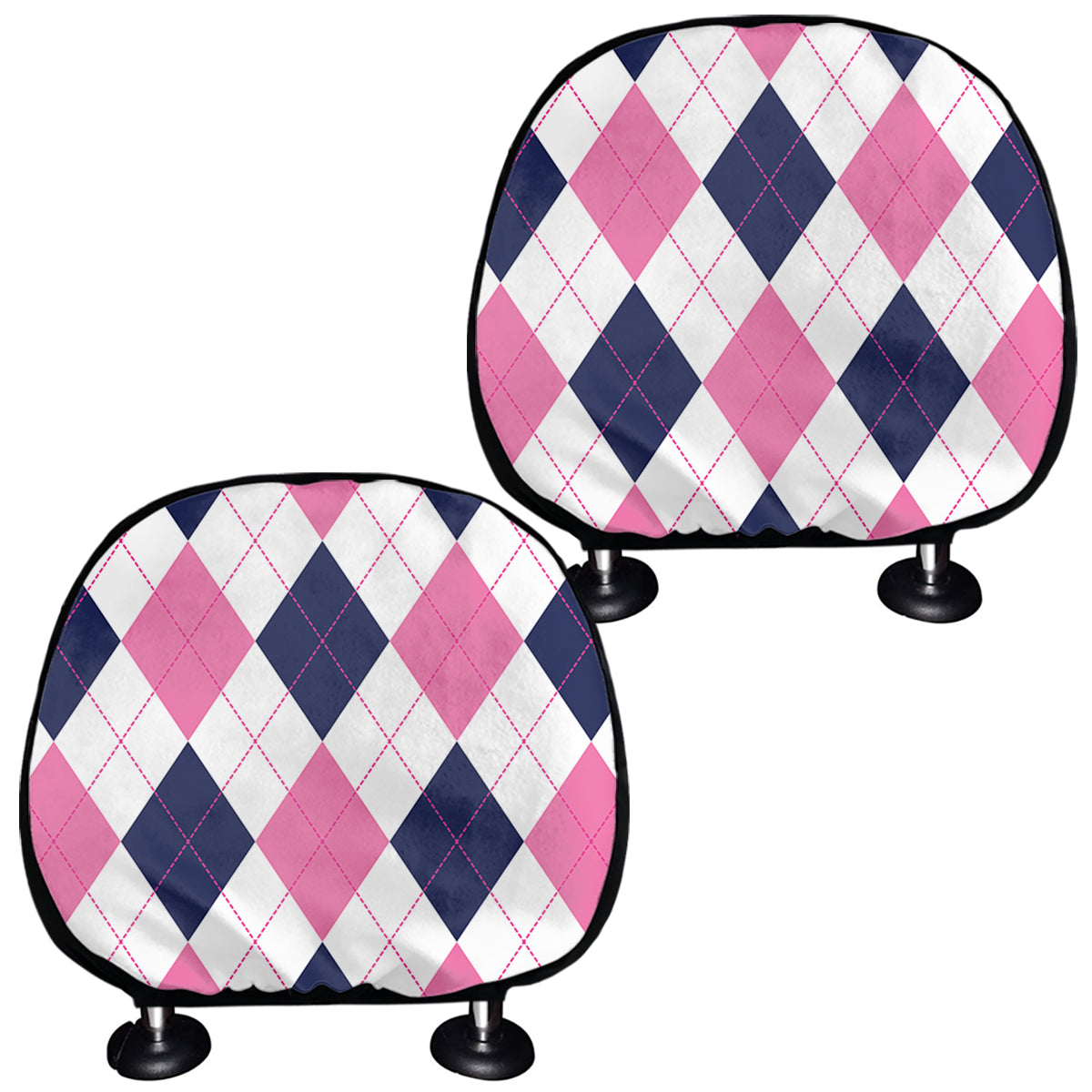 White Blue And Pink Argyle Pattern Print Car Headrest Covers