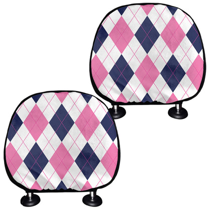 White Blue And Pink Argyle Pattern Print Car Headrest Covers