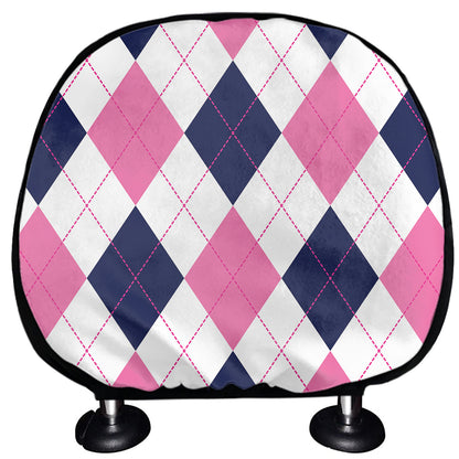 White Blue And Pink Argyle Pattern Print Car Headrest Covers