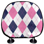 White Blue And Pink Argyle Pattern Print Car Headrest Covers