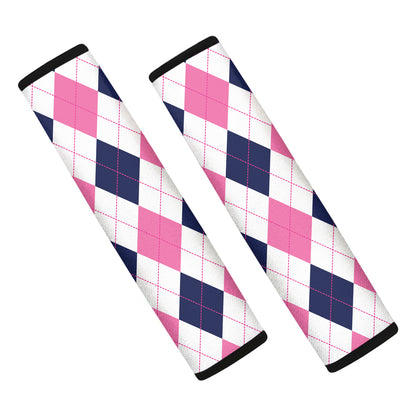 White Blue And Pink Argyle Pattern Print Car Seat Belt Covers