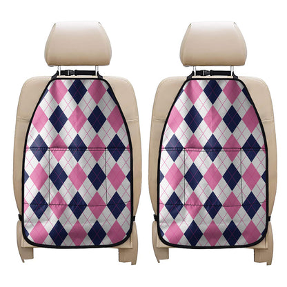 White Blue And Pink Argyle Pattern Print Car Seat Organizers