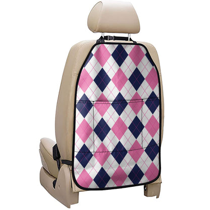White Blue And Pink Argyle Pattern Print Car Seat Organizers