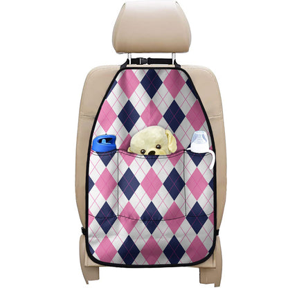White Blue And Pink Argyle Pattern Print Car Seat Organizers