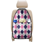 White Blue And Pink Argyle Pattern Print Car Seat Organizers