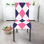White Blue And Pink Argyle Pattern Print Dining Chair Slipcover