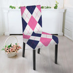 White Blue And Pink Argyle Pattern Print Dining Chair Slipcover