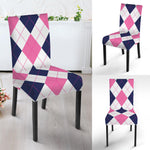 White Blue And Pink Argyle Pattern Print Dining Chair Slipcover