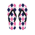 White Blue And Pink Argyle Pattern Print Flip Flops