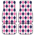 White Blue And Pink Argyle Pattern Print Front and Back Car Floor Mats