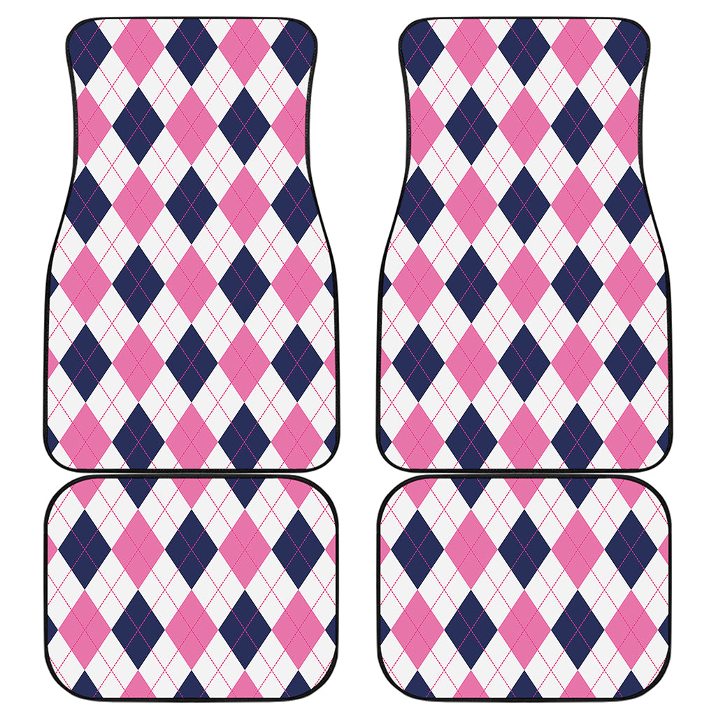 White Blue And Pink Argyle Pattern Print Front and Back Car Floor Mats
