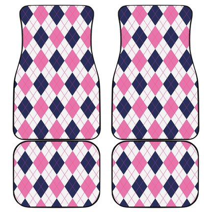 White Blue And Pink Argyle Pattern Print Front and Back Car Floor Mats