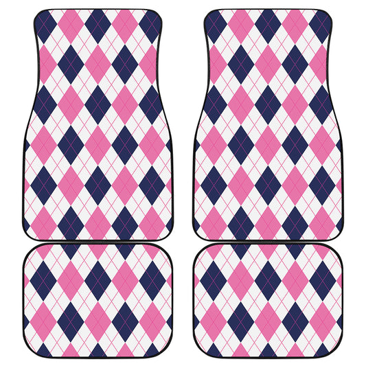 White Blue And Pink Argyle Pattern Print Front and Back Car Floor Mats