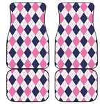 White Blue And Pink Argyle Pattern Print Front and Back Car Floor Mats