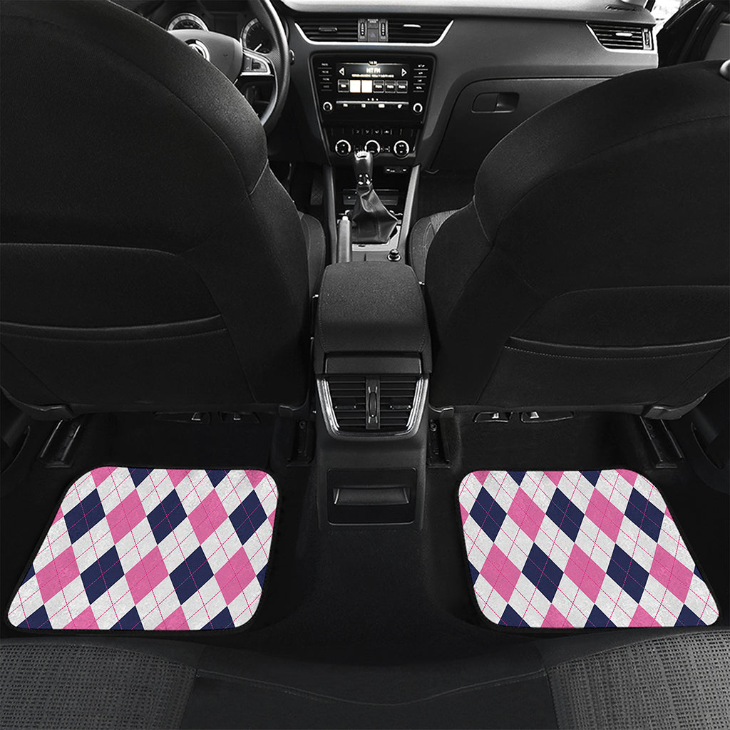 White Blue And Pink Argyle Pattern Print Front and Back Car Floor Mats