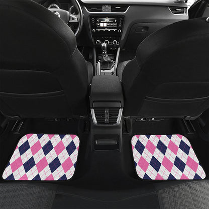 White Blue And Pink Argyle Pattern Print Front and Back Car Floor Mats