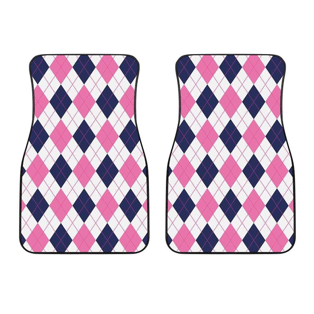 White Blue And Pink Argyle Pattern Print Front Car Floor Mats